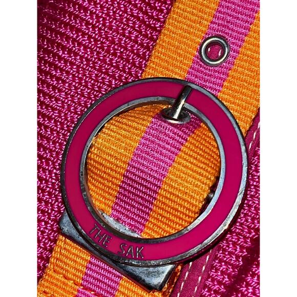 The SAK Pink Knit and Orange Strap 13" Shoulder Hobo Bag Y2K - Picture 6 of 11